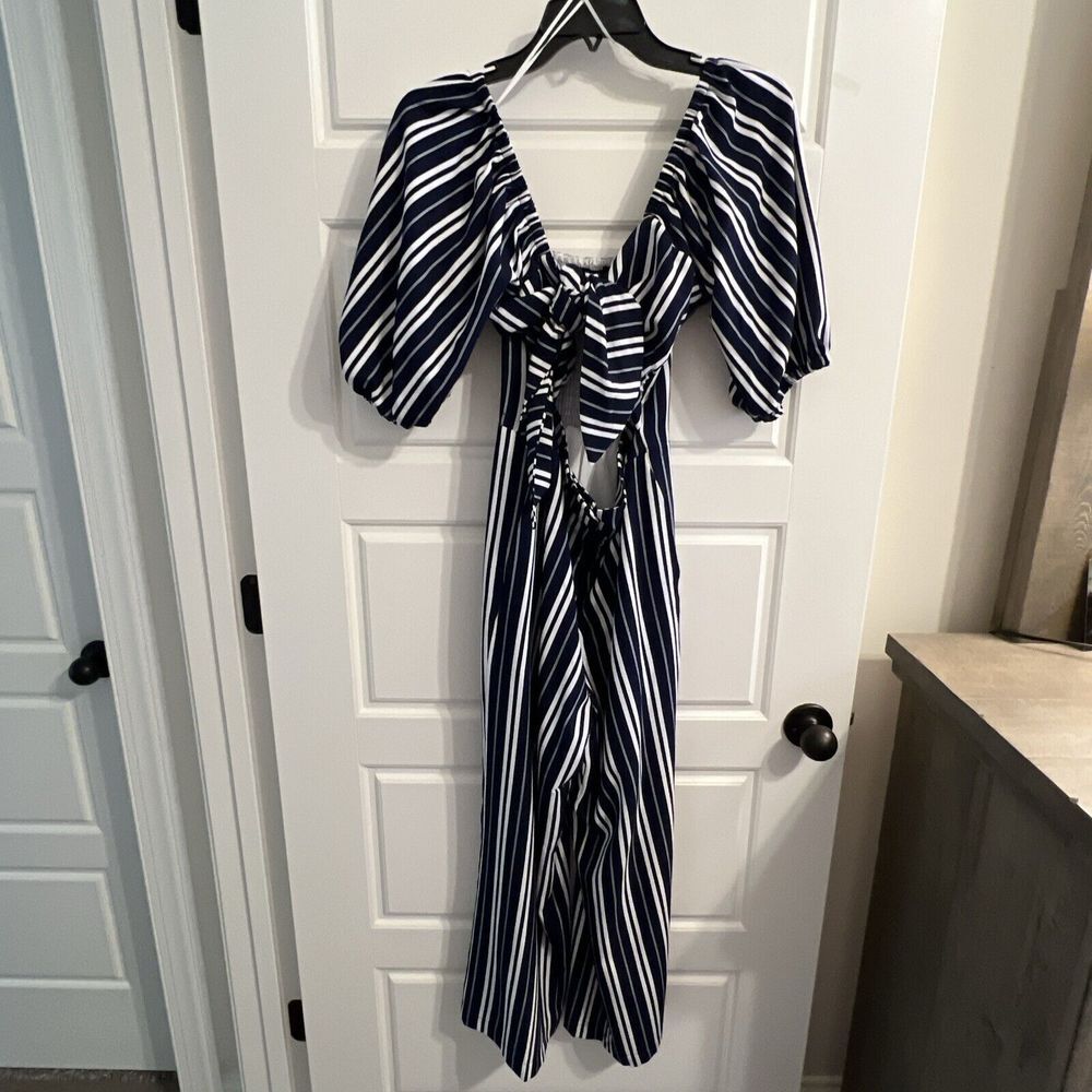 Sugar And Lips Small PALAZZO PANTS SUIT Wide Leg White/Blue Stripe